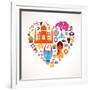 Heart With India Icons-Marish-Framed Art Print