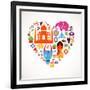 Heart With India Icons-Marish-Framed Art Print