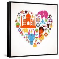 Heart With India Icons-Marish-Framed Stretched Canvas