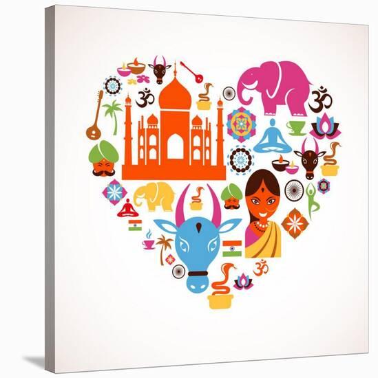 Heart With India Icons-Marish-Stretched Canvas