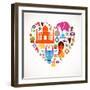 Heart With India Icons-Marish-Framed Art Print