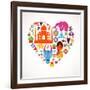 Heart With India Icons-Marish-Framed Art Print