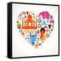 Heart With India Icons-Marish-Framed Stretched Canvas