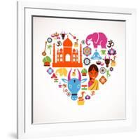 Heart With India Icons-Marish-Framed Art Print