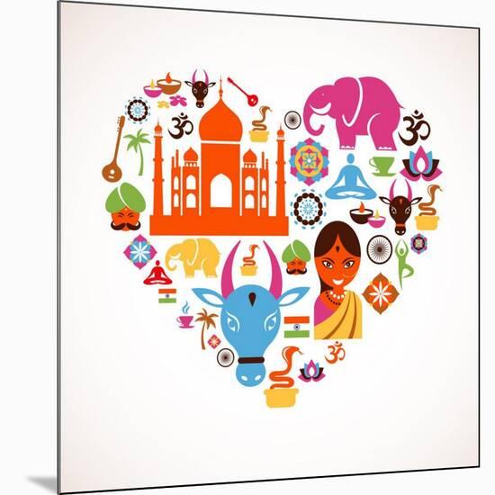 Heart With India Icons-Marish-Mounted Art Print