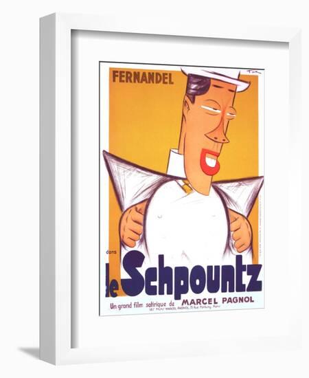 HEARTBEAT, (aka LE SCHPOUNTZ), French poster, Fernandel, 1938-null-Framed Art Print