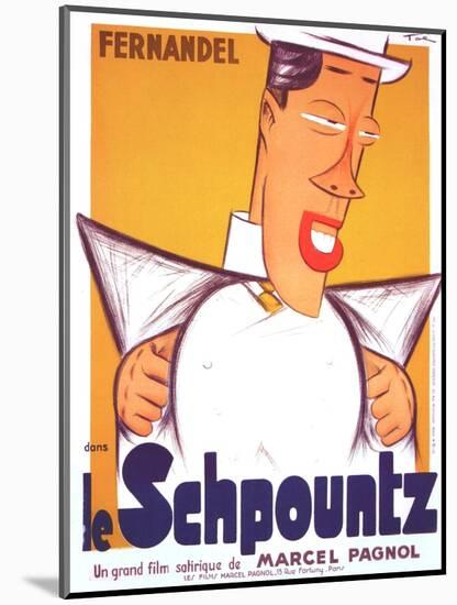 HEARTBEAT, (aka LE SCHPOUNTZ), French poster, Fernandel, 1938-null-Mounted Art Print