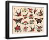 Hearts and Sparrows, Authentic Vintage Tatooo Flash by Norman Collins, aka, Sailor Jerry-Piddix-Framed Art Print