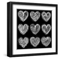 Hearts Chalkboard, Love Background and Texture-homobibens-Framed Art Print