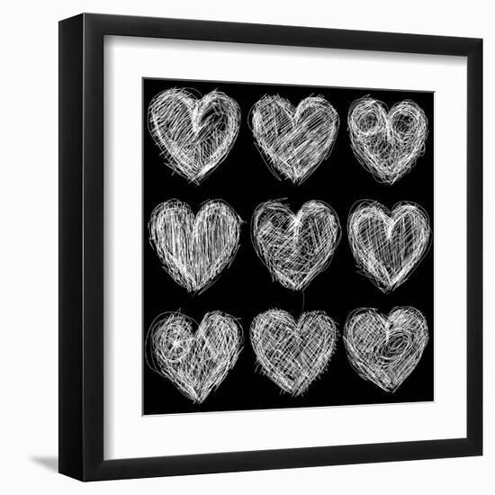 Hearts Chalkboard, Love Background and Texture-homobibens-Framed Art Print