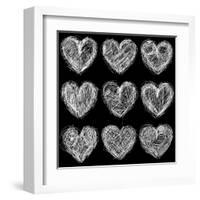 Hearts Chalkboard, Love Background and Texture-homobibens-Framed Art Print