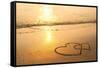 Hearts Drawn on the Sand of a Beach, Soft Wave of the Sea.-De Visu-Framed Stretched Canvas