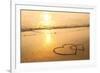 Hearts Drawn on the Sand of a Beach, Soft Wave of the Sea.-De Visu-Framed Photographic Print