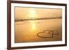 Hearts Drawn on the Sand of a Beach, Soft Wave of the Sea.-De Visu-Framed Photographic Print