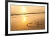 Hearts Drawn on the Sand of a Beach, Soft Wave of the Sea.-De Visu-Framed Photographic Print