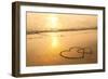 Hearts Drawn on the Sand of a Beach, Soft Wave of the Sea.-De Visu-Framed Photographic Print