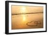 Hearts Drawn on the Sand of a Beach, Soft Wave of the Sea.-De Visu-Framed Photographic Print