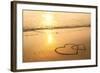 Hearts Drawn on the Sand of a Beach, Soft Wave of the Sea.-De Visu-Framed Photographic Print