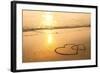 Hearts Drawn on the Sand of a Beach, Soft Wave of the Sea.-De Visu-Framed Photographic Print