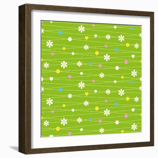 Hearts Flowers and Dots Pattern-Jelena Z-Framed Art Print