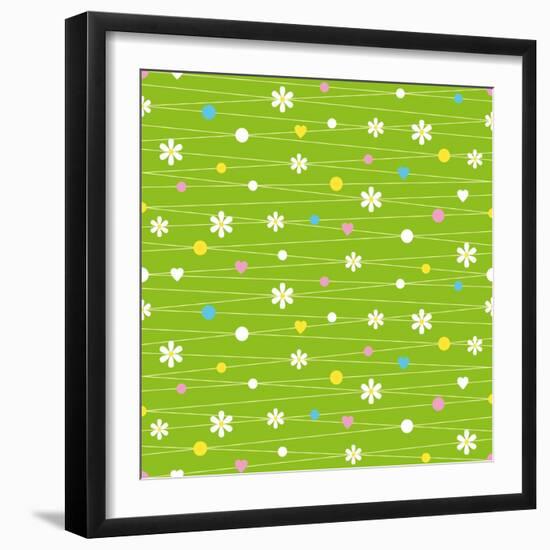 Hearts Flowers and Dots Pattern-Jelena Z-Framed Art Print