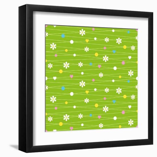 Hearts Flowers and Dots Pattern-Jelena Z-Framed Art Print