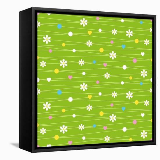 Hearts Flowers and Dots Pattern-Jelena Z-Framed Stretched Canvas