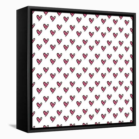 Hearts Seamless Pattern. Cute Doodle Hearts.-Bubushonok-Framed Stretched Canvas