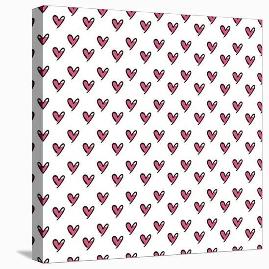 Hearts Seamless Pattern. Cute Doodle Hearts.-Bubushonok-Stretched Canvas