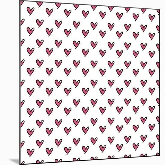 Hearts Seamless Pattern. Cute Doodle Hearts.-Bubushonok-Mounted Art Print