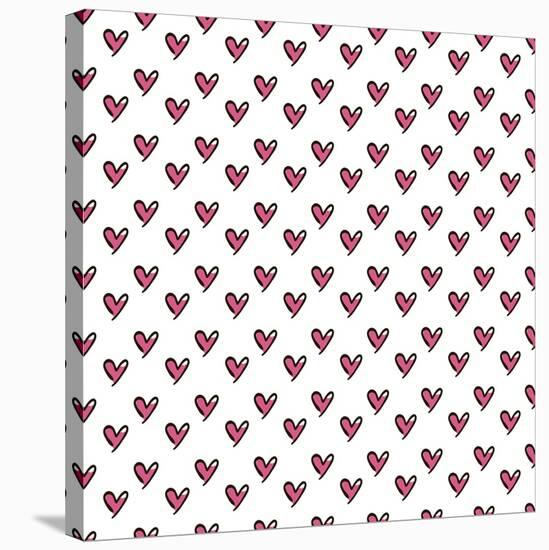 Hearts Seamless Pattern. Cute Doodle Hearts.-Bubushonok-Stretched Canvas
