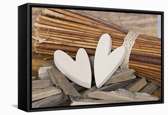 Hearts, Wood, Deko, Stilllife-Andrea Haase-Framed Stretched Canvas