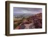 Heather on Curbar Edge at Dawn with Curbar and Distant Calver Villages-Eleanor Scriven-Framed Photographic Print