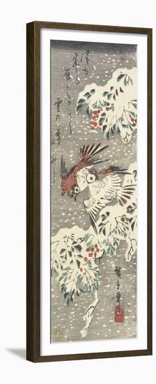 Heavenly Bamboo and Sparrows in Snow, 1830-1858-Utagawa Hiroshige-Framed Premium Giclee Print