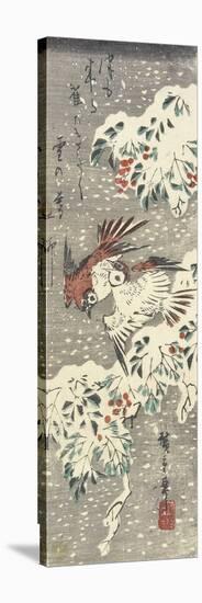 Heavenly Bamboo and Sparrows in Snow, 1830-1858-Utagawa Hiroshige-Stretched Canvas