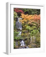 Heavenly Falls and Autumn Colors, Portland Japanese Garden, Oregon, USA-William Sutton-Framed Photographic Print