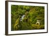 Heavenly Falls and Pagoda, Portland Japanese Garden, Oregon, Usa-Michel Hersen-Framed Photographic Print