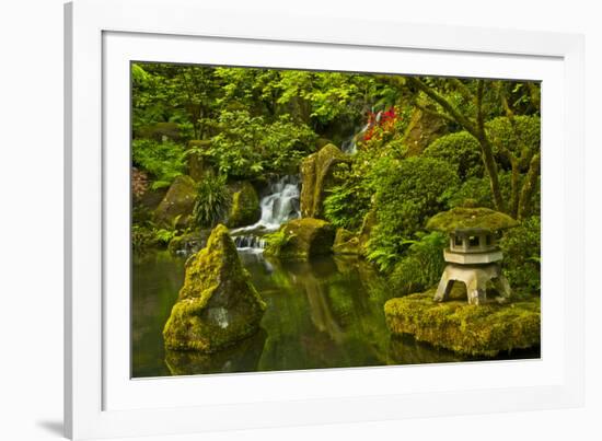 Heavenly Falls and Pagoda, Portland Japanese Garden, Oregon, Usa-Michel Hersen-Framed Photographic Print