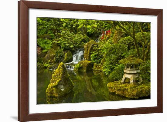 Heavenly Falls and Pagoda, Portland Japanese Garden, Oregon, Usa-Michel Hersen-Framed Photographic Print