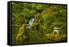 Heavenly Falls and Pagoda, Portland Japanese Garden, Oregon, Usa-Michel Hersen-Framed Stretched Canvas