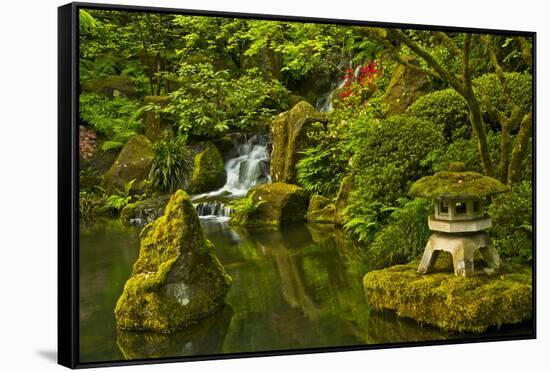 Heavenly Falls and Pagoda, Portland Japanese Garden, Oregon, Usa-Michel Hersen-Framed Stretched Canvas