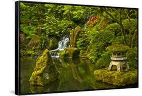 Heavenly Falls and Pagoda, Portland Japanese Garden, Oregon, Usa-Michel Hersen-Framed Stretched Canvas