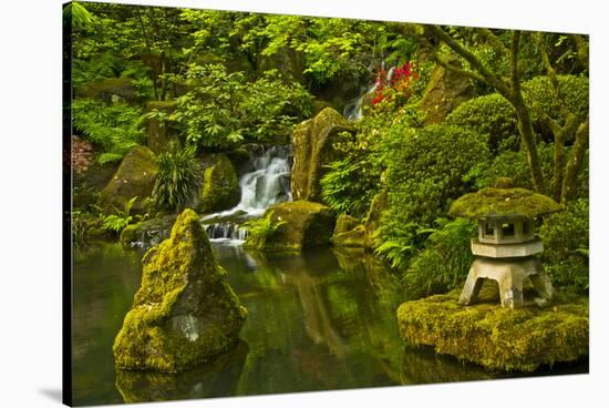Heavenly Falls and Pagoda, Portland Japanese Garden, Oregon, Usa-Michel Hersen-Stretched Canvas