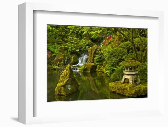 Heavenly Falls and Pagoda, Portland Japanese Garden, Oregon, Usa-Michel Hersen-Framed Photographic Print