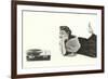 Heavily Browed Lady Listening to Record Player-null-Framed Premium Giclee Print