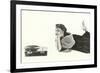 Heavily Browed Lady Listening to Record Player-null-Framed Premium Giclee Print