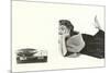 Heavily Browed Lady Listening to Record Player-null-Mounted Premium Giclee Print