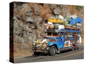 Heavily Loaded Jeepney, a Typical Local Bus, on Kennon Road, Rosario-Baguio, Luzon, Philippines-null-Stretched Canvas