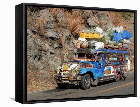 Heavily Loaded Jeepney, a Typical Local Bus, on Kennon Road, Rosario-Baguio, Luzon, Philippines-null-Framed Stretched Canvas