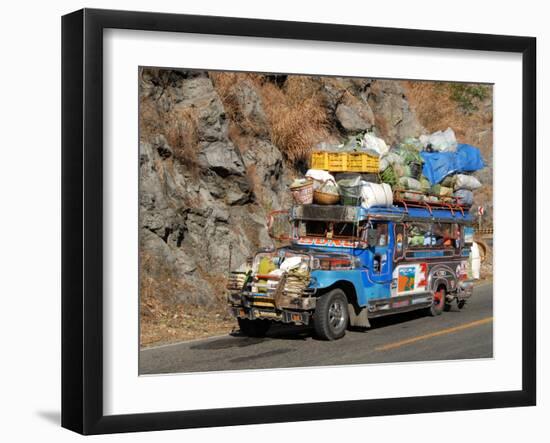 Heavily Loaded Jeepney, a Typical Local Bus, on Kennon Road, Rosario-Baguio, Luzon, Philippines-null-Framed Photographic Print